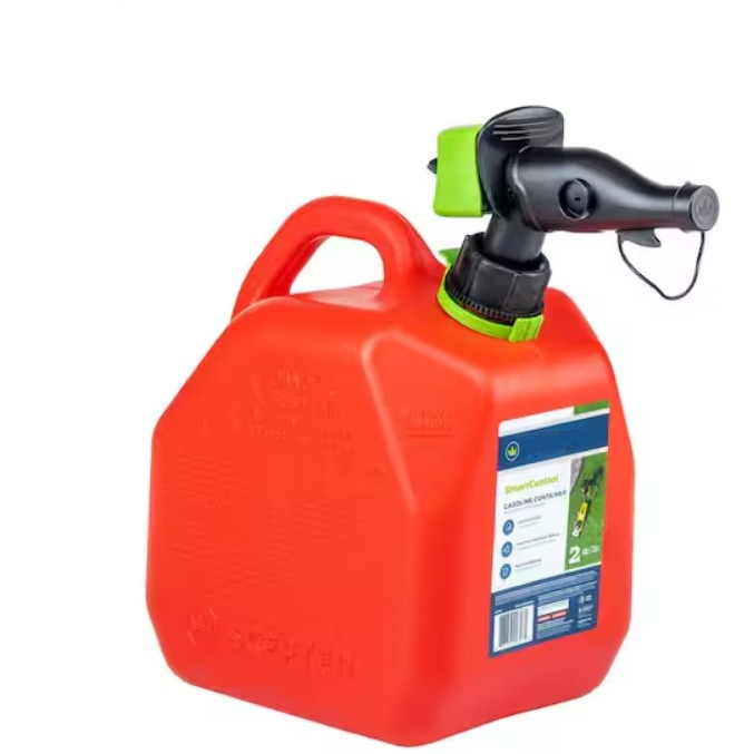 A red 2-gallon DOT-compliant portable gas can