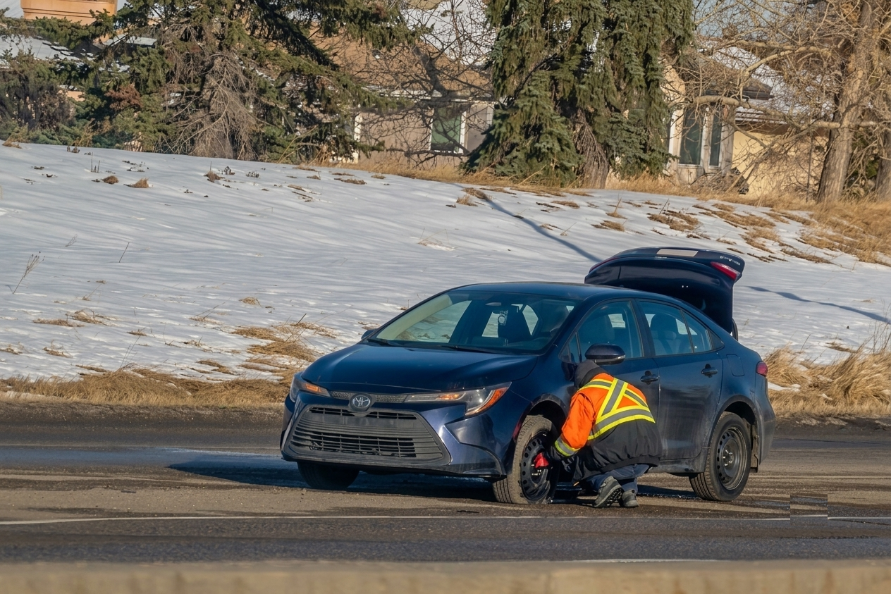 A verified Roadside Neighbor provider helping a stranded driver