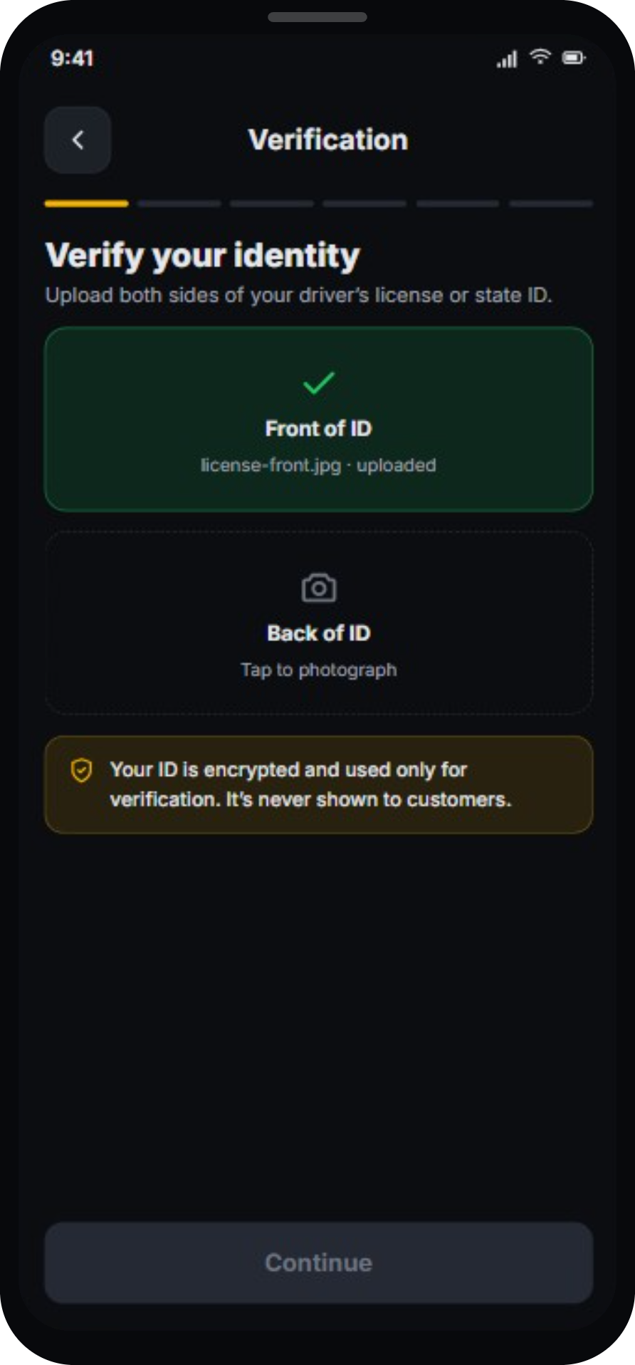 Verification screen