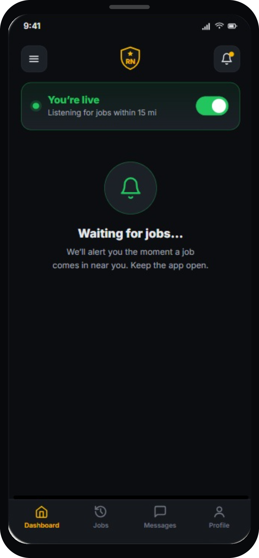 Go live screen