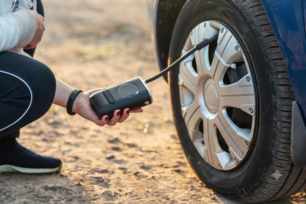Inflating a tire with a portable pump