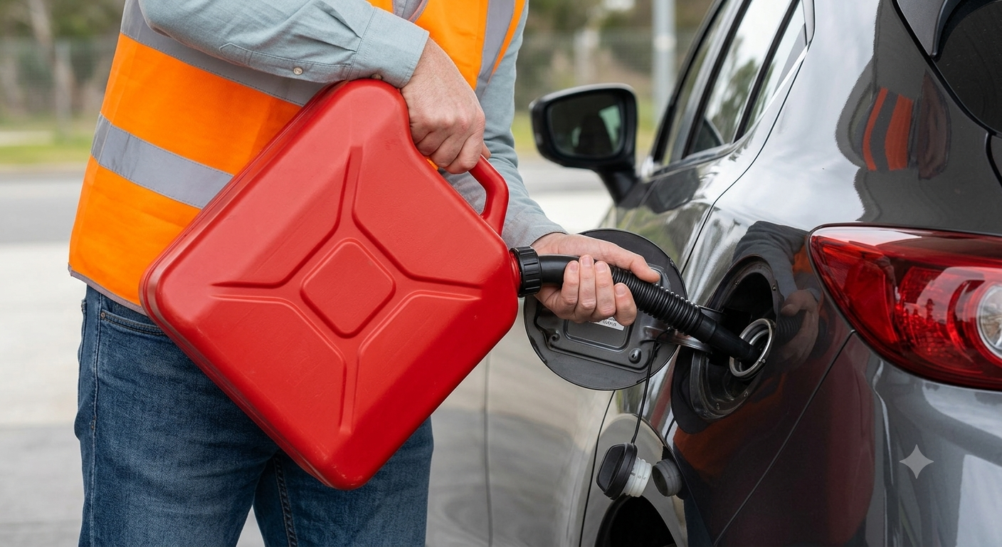 Provider pouring fuel into a car